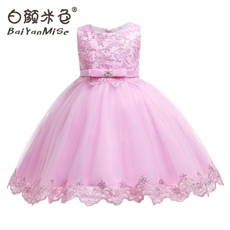 Plus size children's formal dress with rhinestone and lace detail - princess style for girls, perfect for piano recitals and special occasions