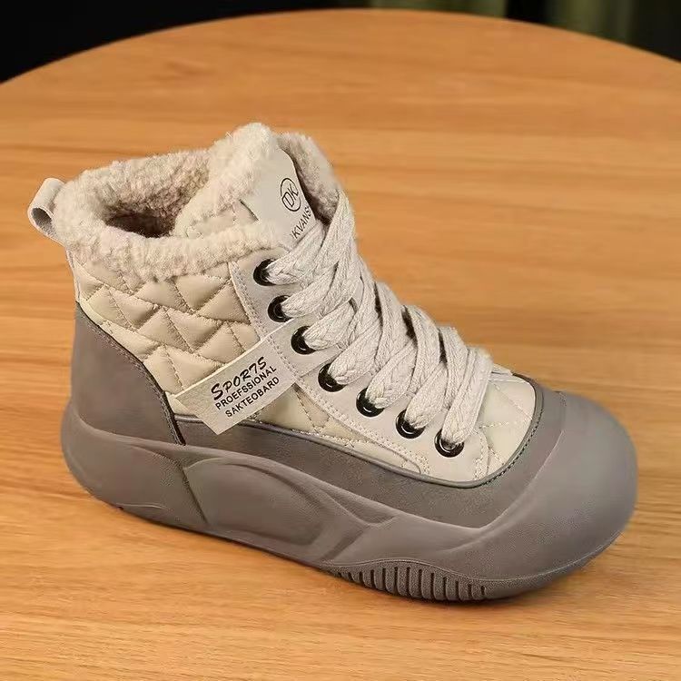 Popular leather snow boots women's winter 2024 new velvet thickened warm large cotton shoes platform short boots cotton boots