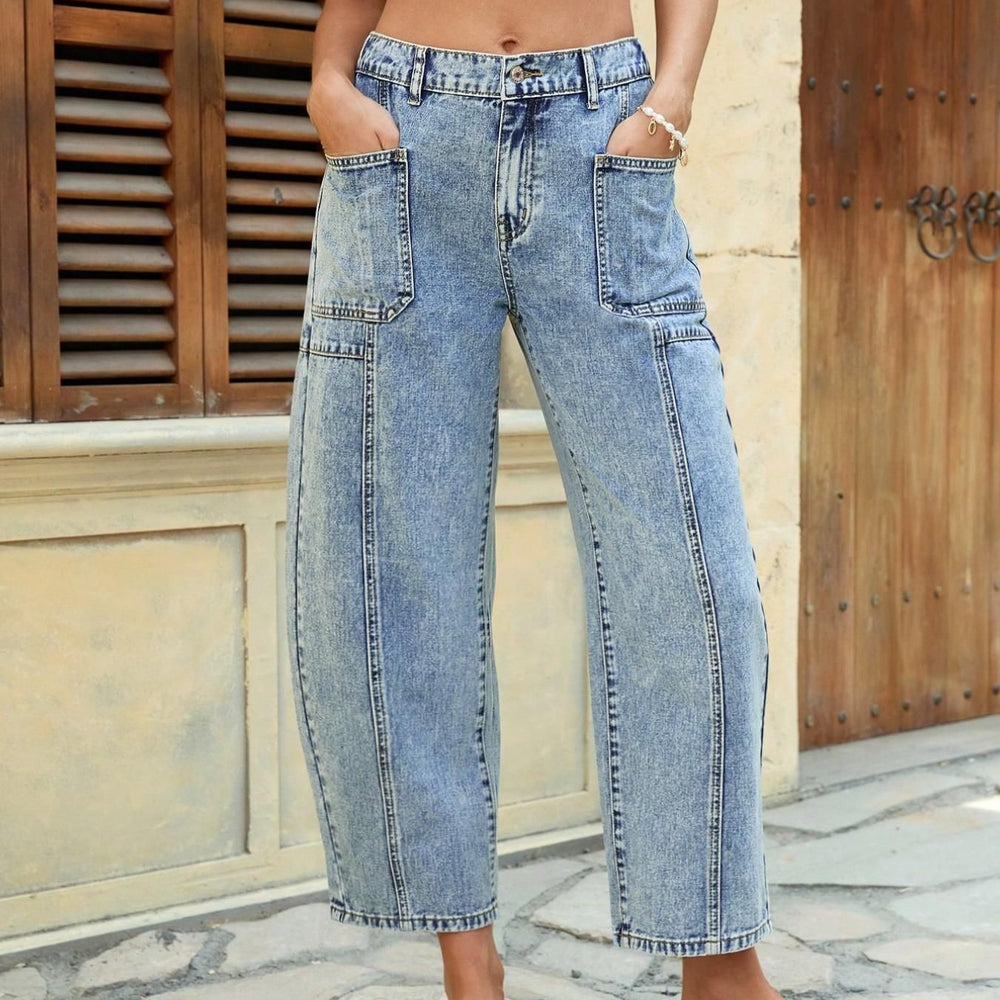 exclusive elastic label women's straight-leg casual jeans, simple and versatile style,  xiyin tiktok