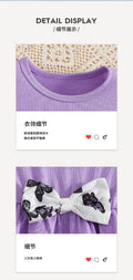 Girls' summer outfit set: purple flutter sleeve top with lace hem and butterfly print pants - two-piece set for kids