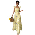 european and american cross-border summer new sweet floral print french style halter neck bodycon dress