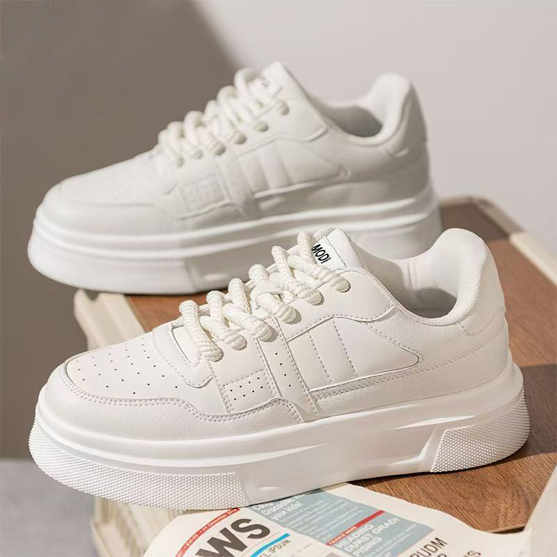 2026 men's spring premium low-top casual sneakers: versatile, thick-soled, height-increasing leather white shoes for men