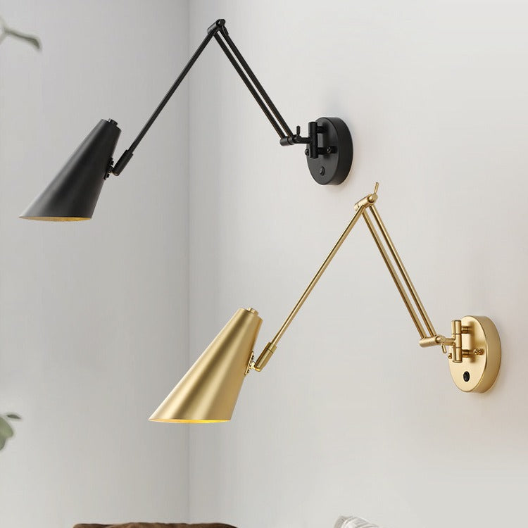 Wall lamp bedroom bedside reading eye protection study Nordic Internet celebrity with switch rotary telescopic folding long rocker arm lamp