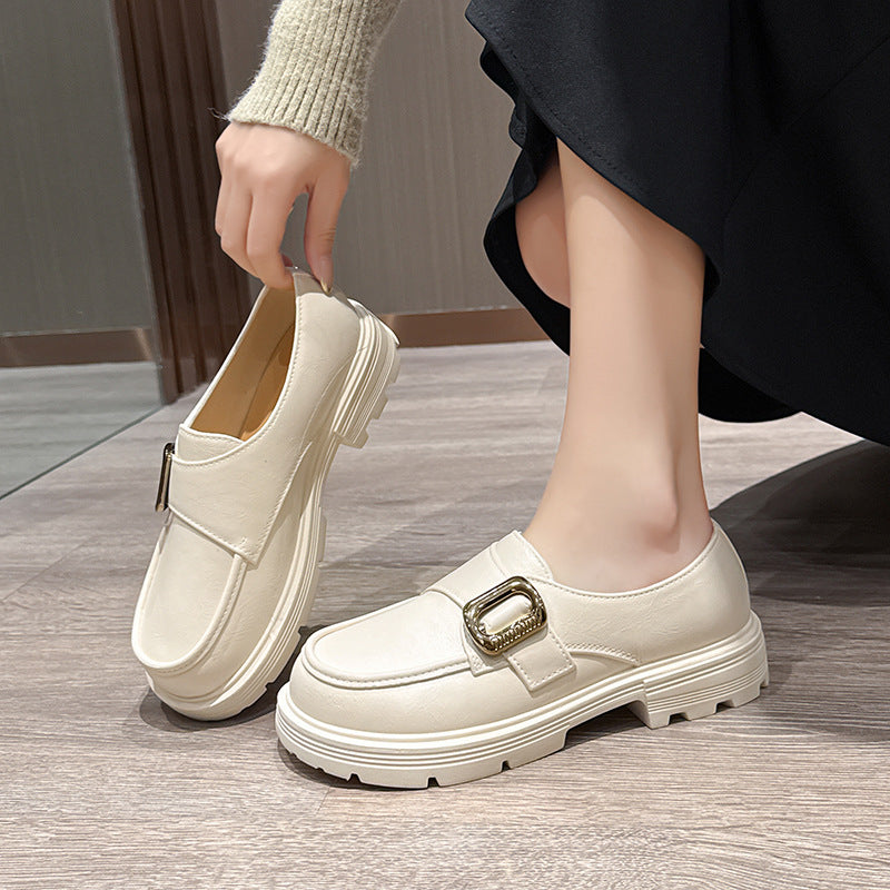 Loafers round toe retro women's toe cap pvc outwear slip-on fashion british style thick soleartsytrendy