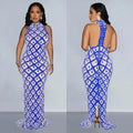 C6895 cross-border   fashion women's solid color sequin halter backless maxi dress
