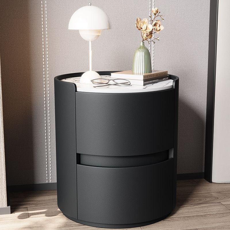 Italian round bedside table solid wood classy sense normcore bedroom slate bedside table casual modern accessible luxury storage cabinet