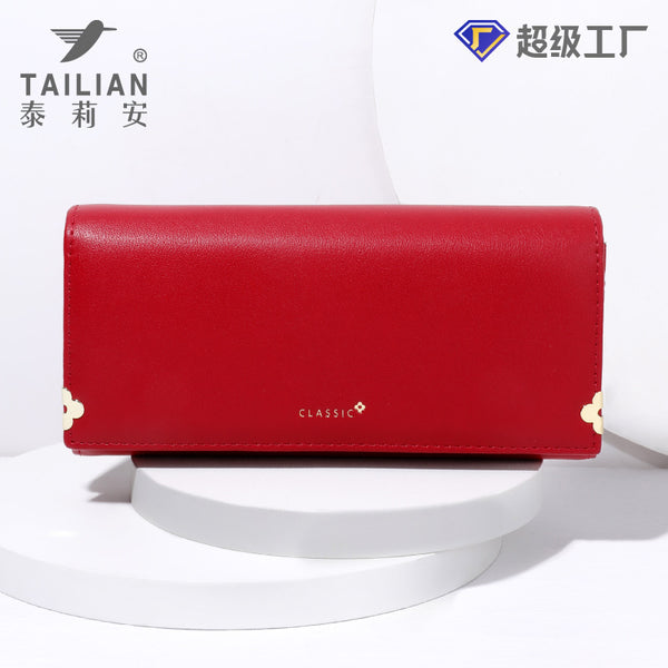 泰莉安新款女士四叶草带铰钱包批发多功能纯色东欧外贸手包wallet