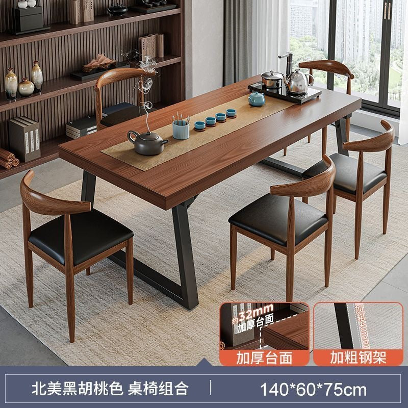 Solid wood color tea table and chair combination, one table and five chairs, tea table, new chinoiserie negotiation office large board tea table, coffee table
