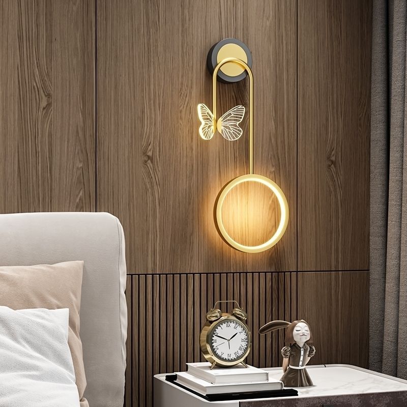 Led modern casualaccessible luxury pastoral for home hotel engineering butterfly gold black wall lamp scandinavian background wall bedside