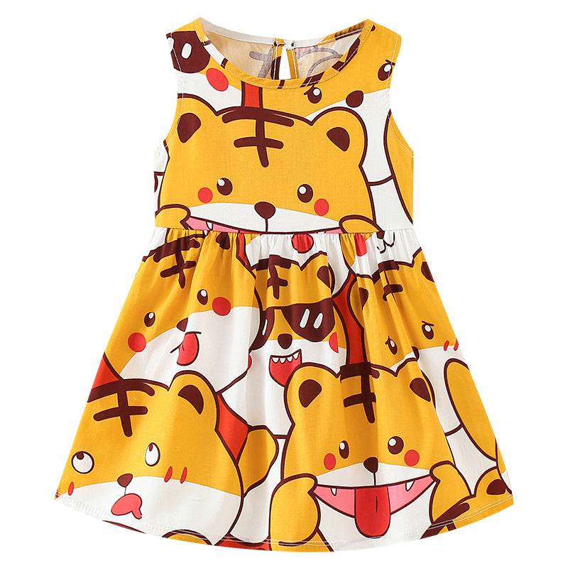 Girls' summer  new collection: breathable short-sleeve dress for baby girls, pure cotton, soft, lightweight summer dress