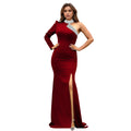 C7268 cross-border   fashion women's sexy off-the-shoulder rhinestone front slit dress - new