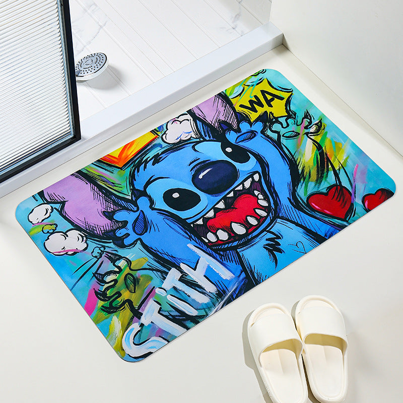 Stitch oil painting original floor mat household bathroom cartoon non-slip door mat little monster cartoon student hot-selling floor mat