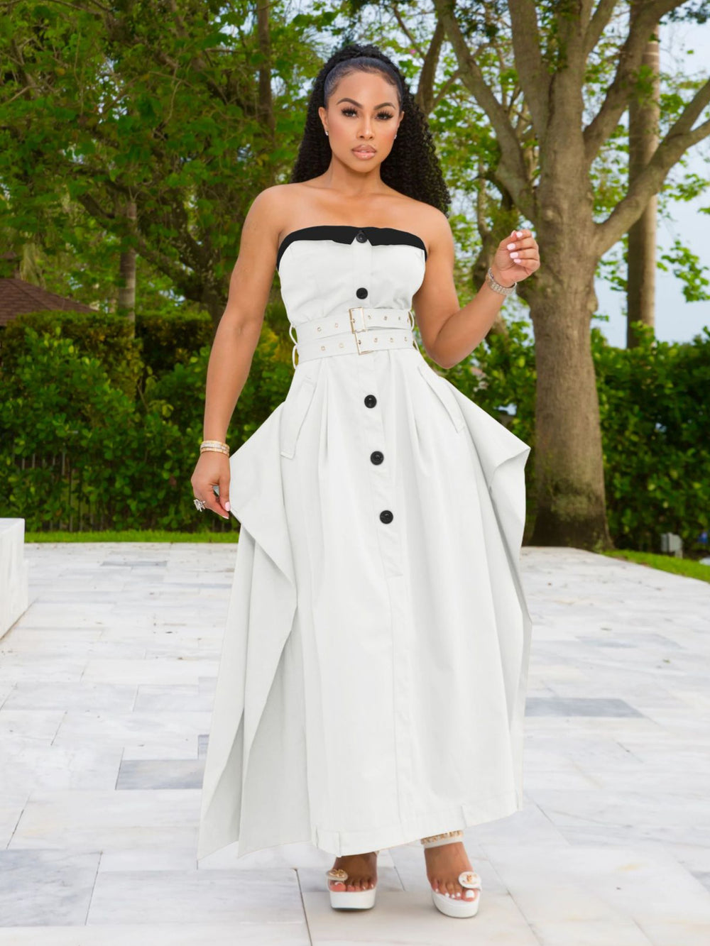 European and american new sleeveless trench dress - fashionable single-breasted wrap bust, double belted, full skirt, slim-fit dress