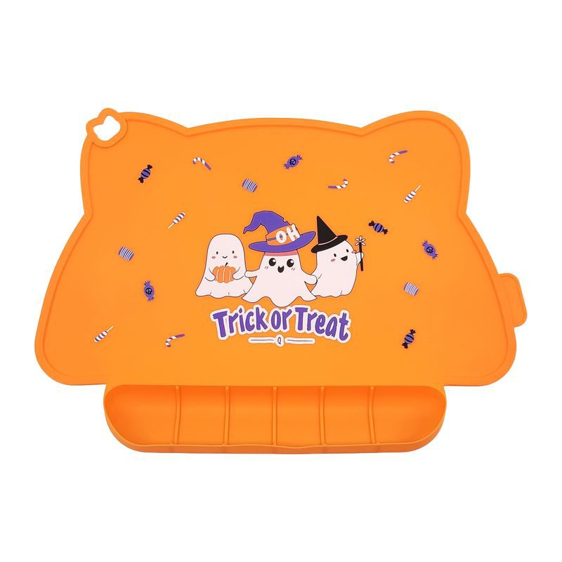 Cross-border baby placemat, thermal insulation mat, silicone foldable Halloween table mat, printed western food mat, eating mat with pocket