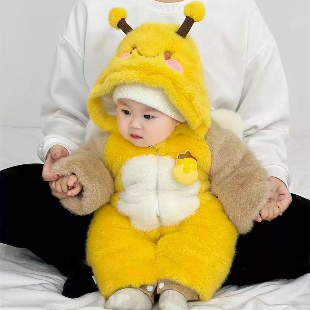 Winter hooded romper - baby bee onesie - fleece-lined, extra thick, super cute & warm - unisex