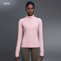 Autum half-zip long sleeves yoga wear stand collar silmslimming look fitness tops running sports t-shirt d25150