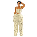 C7695 cross-border   fashion women's casual thin tassel polka dot wide-leg pants set