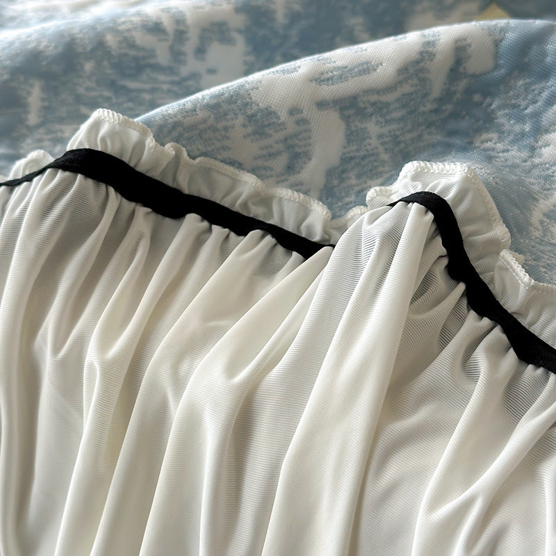 Summer French Class A Cool Silk Mat Three-piece Bed Skirt Princess Ice Silk Jacquard Air Conditioning Soft Mat Washable