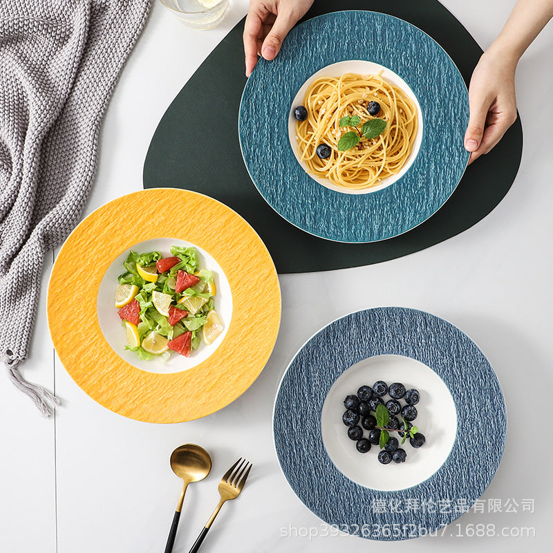 Ceramic pasta plate - home use straw hat plate, creative soup plate, western-style popular restaurant & hotel pasta plate tableware