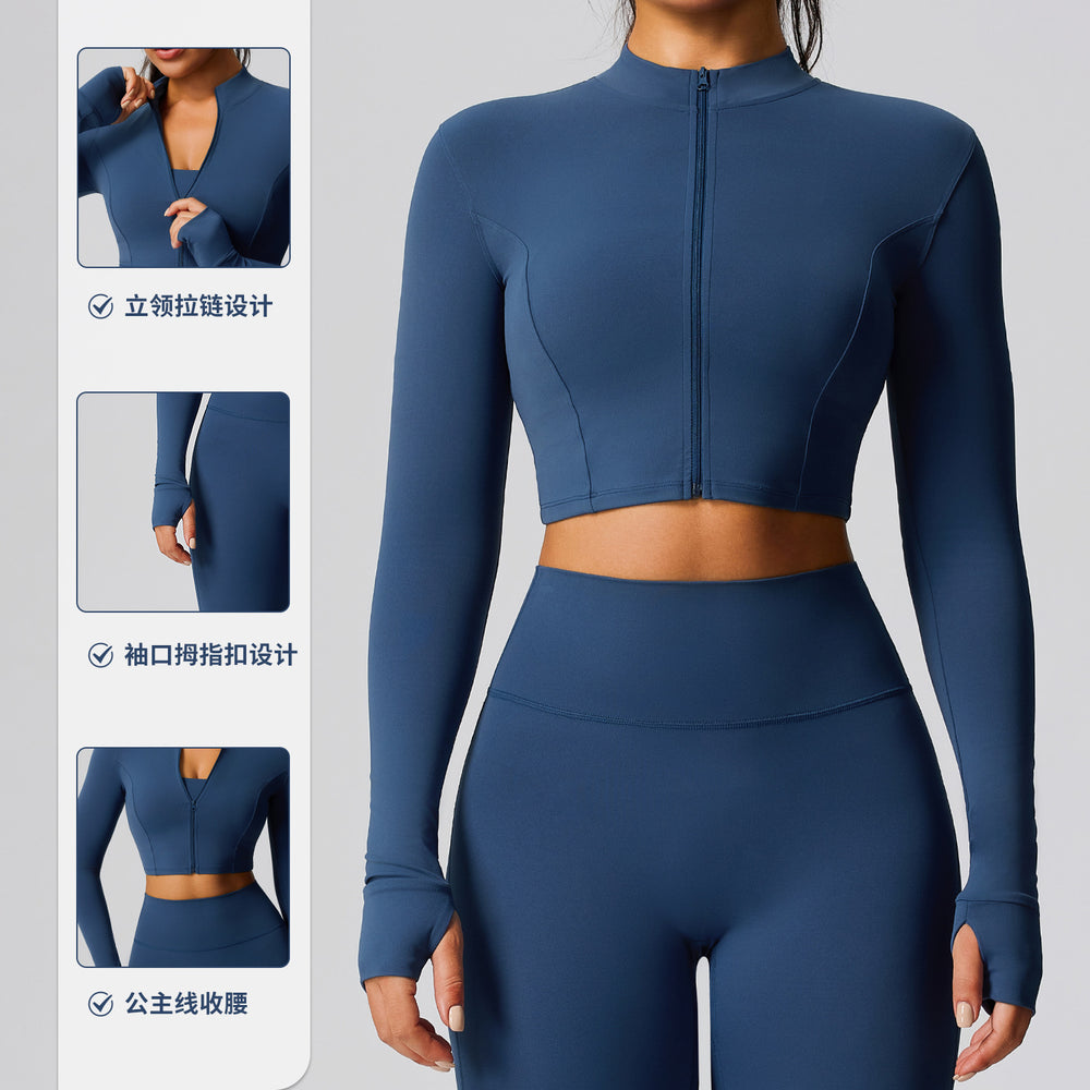 European and american autumn/winter zip-up yoga jacket for women, outdoor running long sleeve fitness jacket, cloud-feel quick-dry activewear yoga top