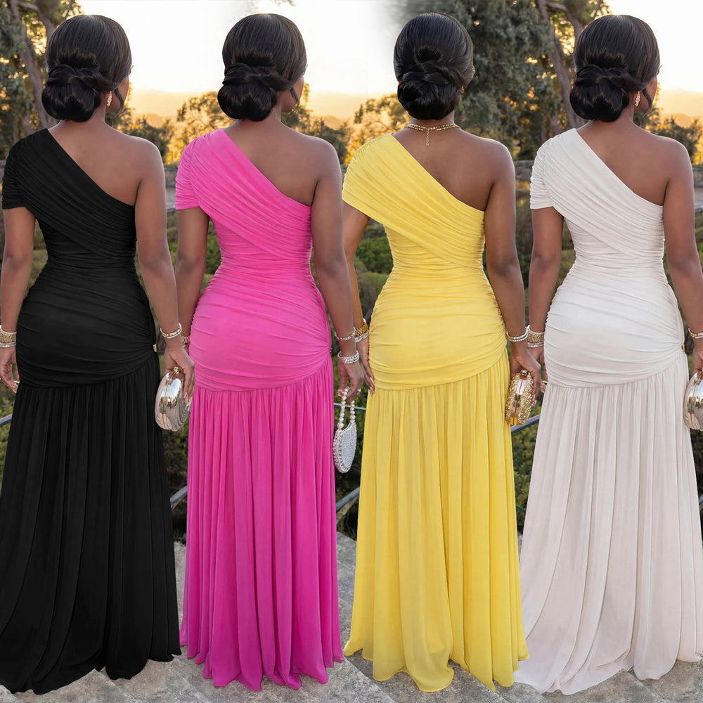 C7662 cross-border   fashion women's sexy sleeveless slant neck slim-fit slit dress