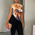 Fashioninsexport women's fashion angel printing t-shirt pullover sleeveless asymmetrical tops trendy women's one piece dropshipping