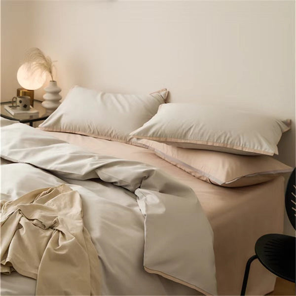 Solid color 100 beds four-piece set cotton pure cotton long-staple cotton four seasons simple light luxury quilt cover bed sheet hat wholesale