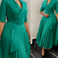 C8599exportfall and winternew arrivalwomen's olfashion suit collar pleated waistplus size africandress