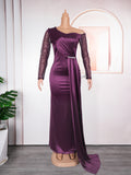 new european and american style plus size african women's bridesmaid dress  train evening gown