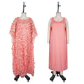 African women's dress 3d embroidered floral mesh round neck batwing sleeve loose plus size robe + vest maxi dress