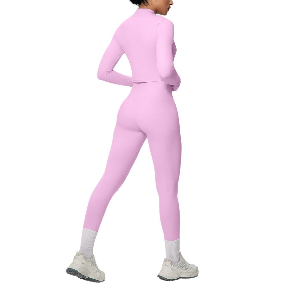 New halter neck backless zip-up outerwear yoga set - high-waisted, butt-lifting, compression fit - perfect for running, fitness, and gym workouts (3-piece set)
