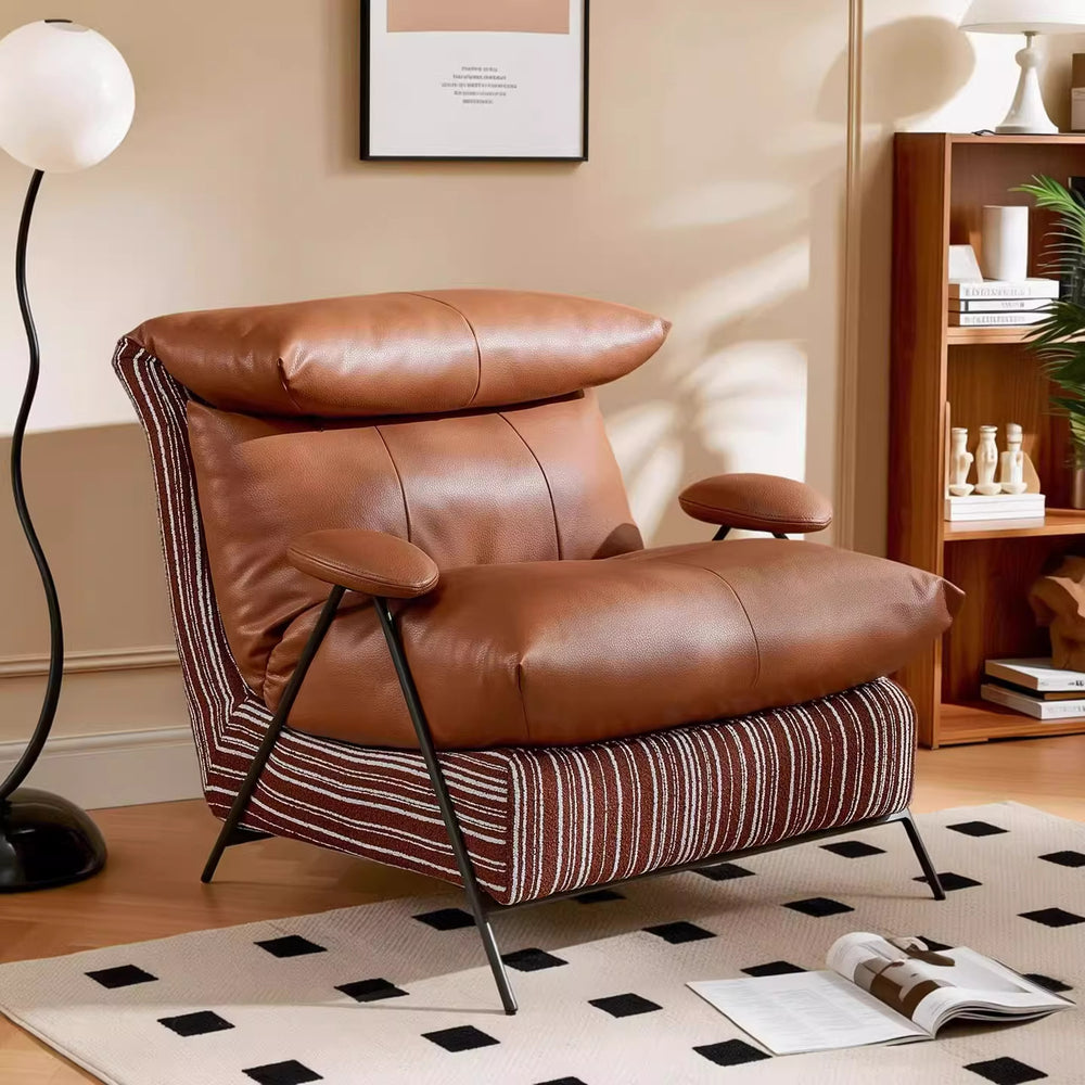 Italian accessible luxury genuine leather casual chair living room sofa chair balcony single chair real leather fabric down soft bag style