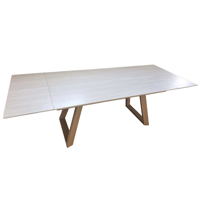 Off-white travertine rock slab dining table - extendable, foldable, export-quality, home use, light luxury, high-end restaurant table