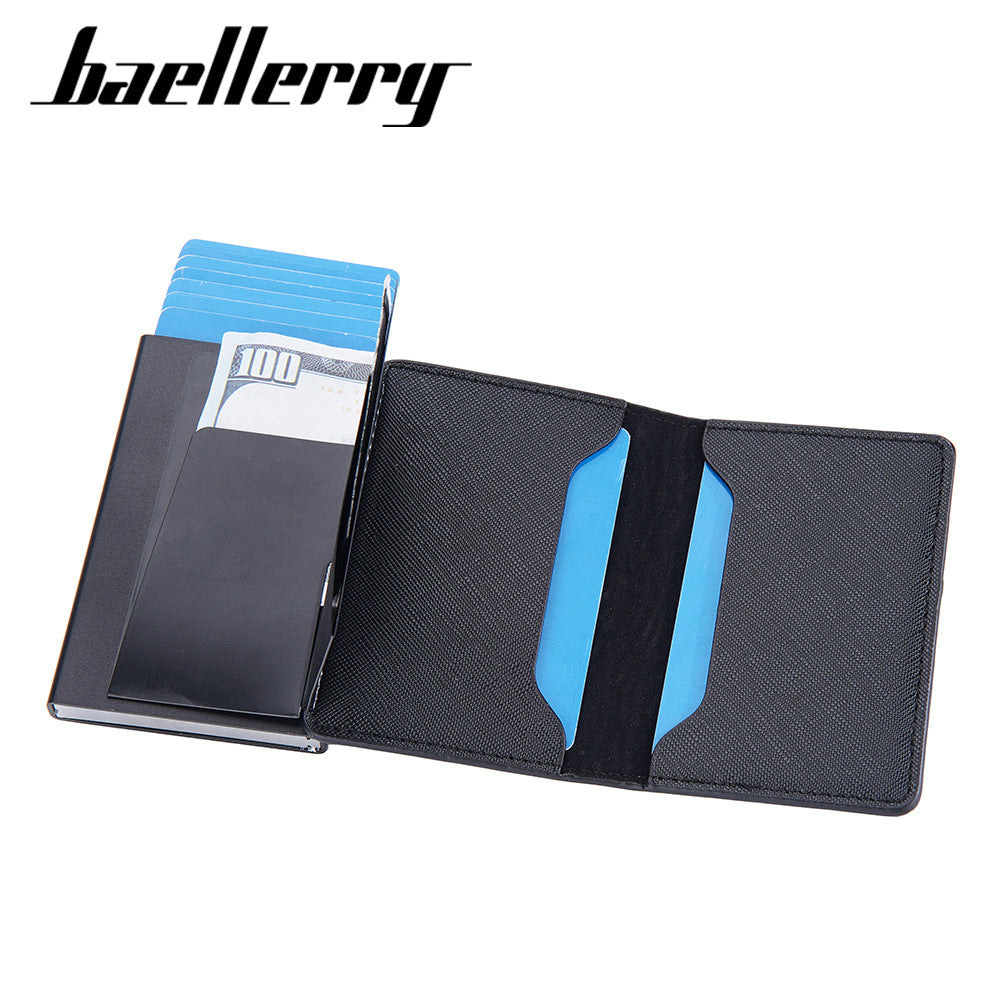 Baellerry's new men's contrasting color card bag side push RFID aluminum box card clip anti-magnetic anti-theft brush bank card cover