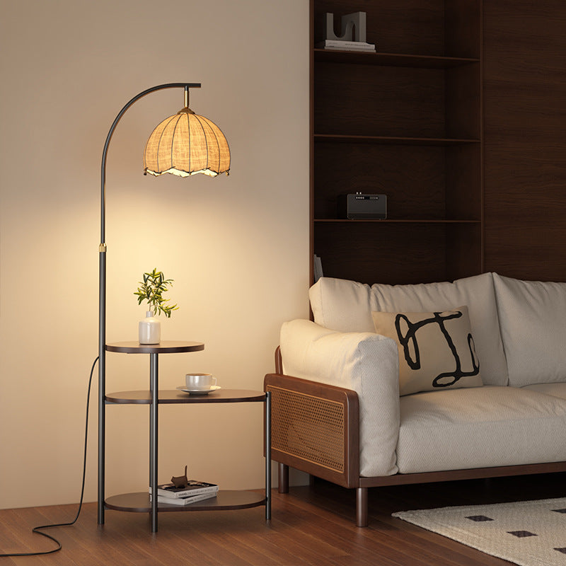 French retro living room floor lamp - high-end mid-century modern bedside table lamp with integrated storage and ambient lighting (sofa side table option)