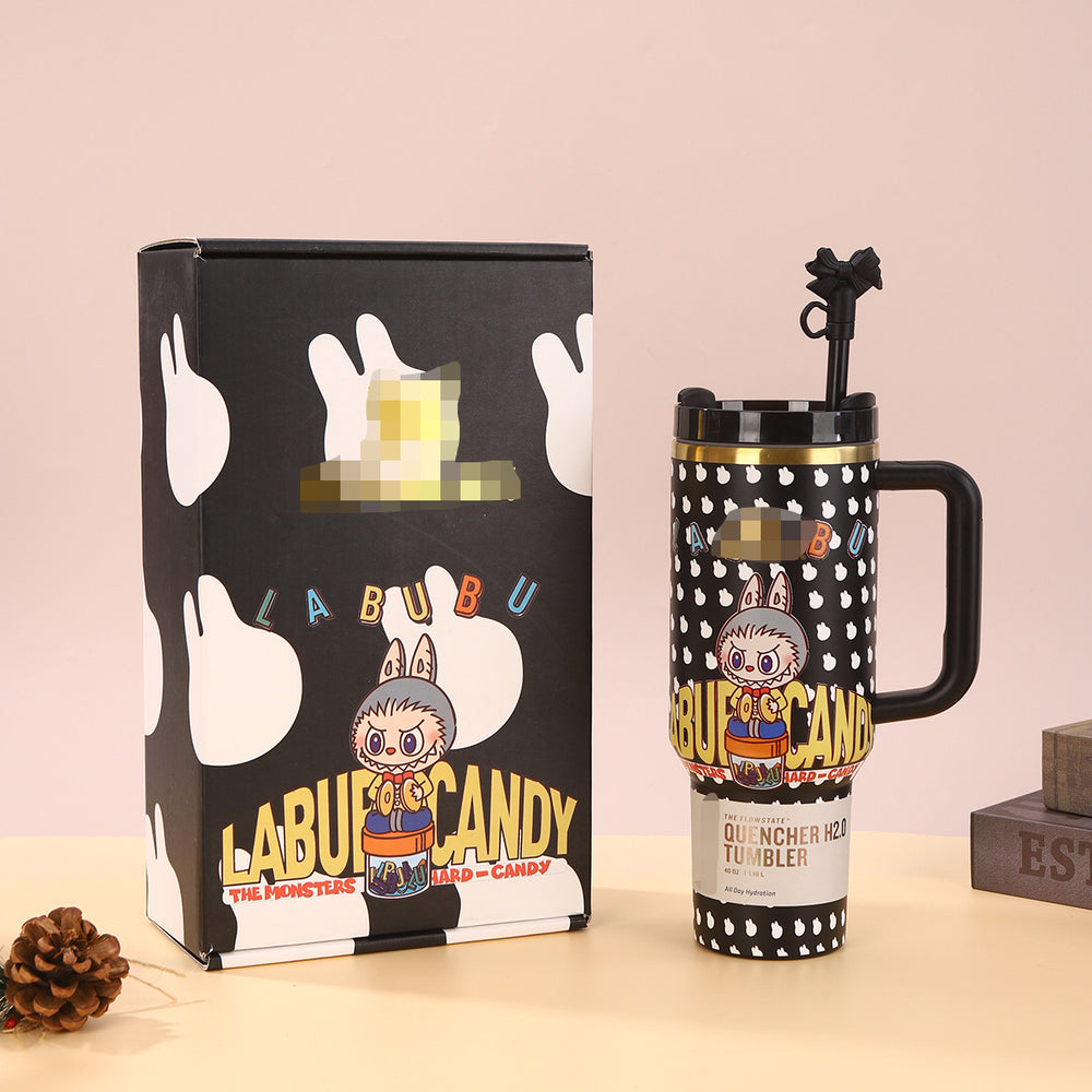 Cartoon labubu stanley 40oz ice tumbler 304 stainless steel insulated mug - large capacity portable travel cup