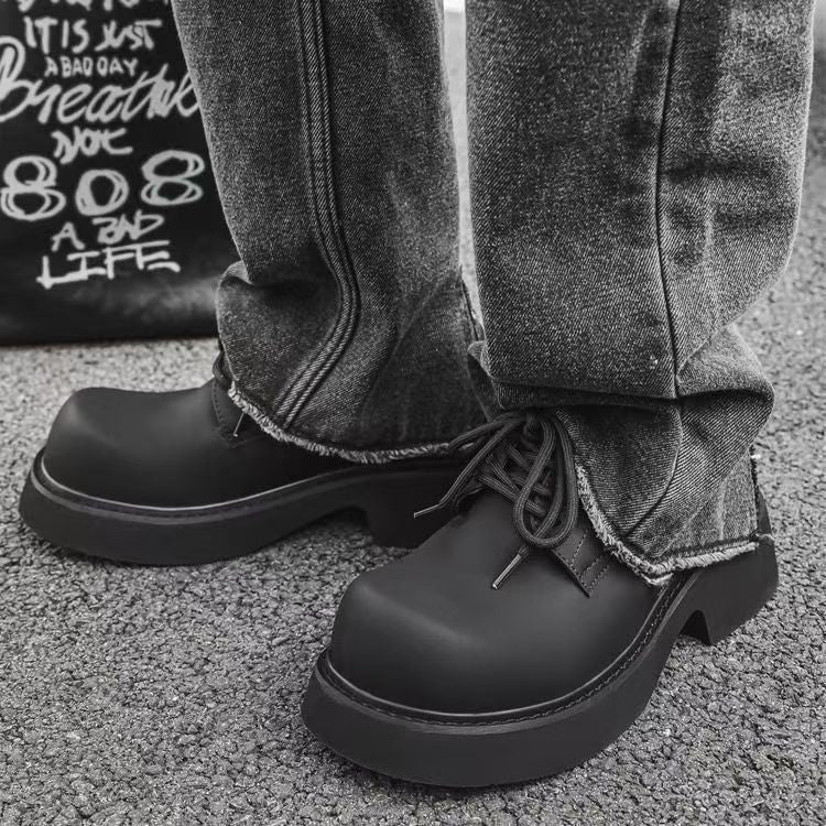 2025 spring new big toe derby men's shoes thick sole hong kong style niche styletrendycasual leather shoes men's workwear shoes trendy