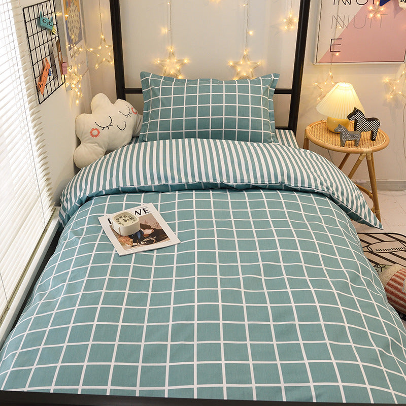 Student dormitory quilt cover three-piece bed sheet pure cotton single bed children's bed quilt cover simple four-season universal 3