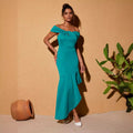 Solid color slim-fit fashion one-shoulder asymmetrical hem maxi dress evening gown - wholesale cross-border fashion, european & american style, special price