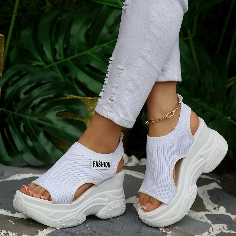 Exportplus sizethick sole sandals summernew arrival fish mouth fairy style platform bottom high heel fly woven sports sandals