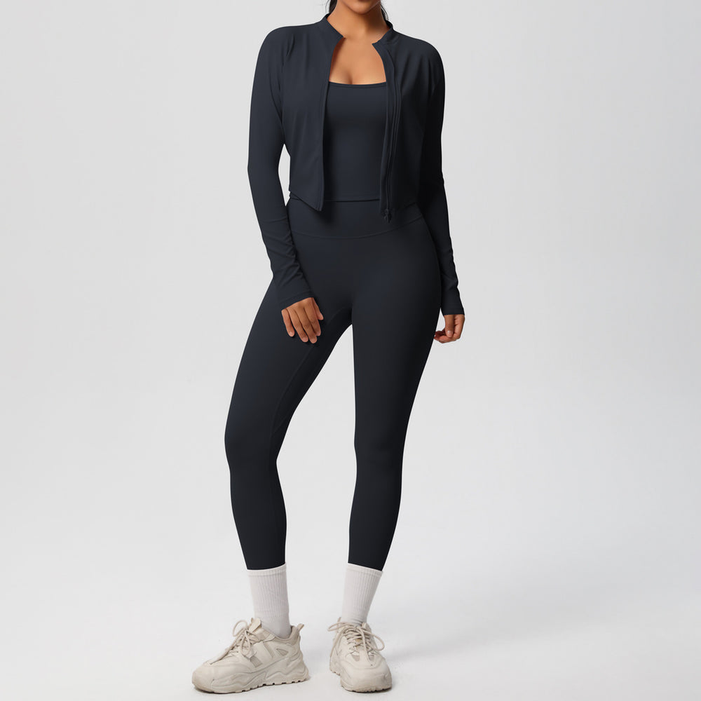 fashionpure color brushed nude breathable sling yoga suit running fitness sportswear three-piece set for women