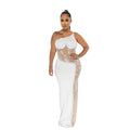C6271 cross-border   fashion women's solid color rhinestone sleeveless cami maxi dress