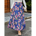 Fashion cross-border retro large flower digital printed high waist skirt pleated ruffles patchwork large swing skirt