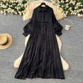 Vintage-inspired casual dress for women - spring  collection: pleated lantern sleeve, relaxed fit, single-breasted shirt dress