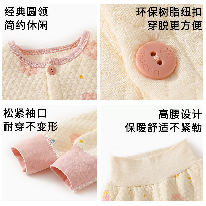Winter new baby underwear set, thickened infant 1-3 years old kids' pajamas, home wear, pure cotton set