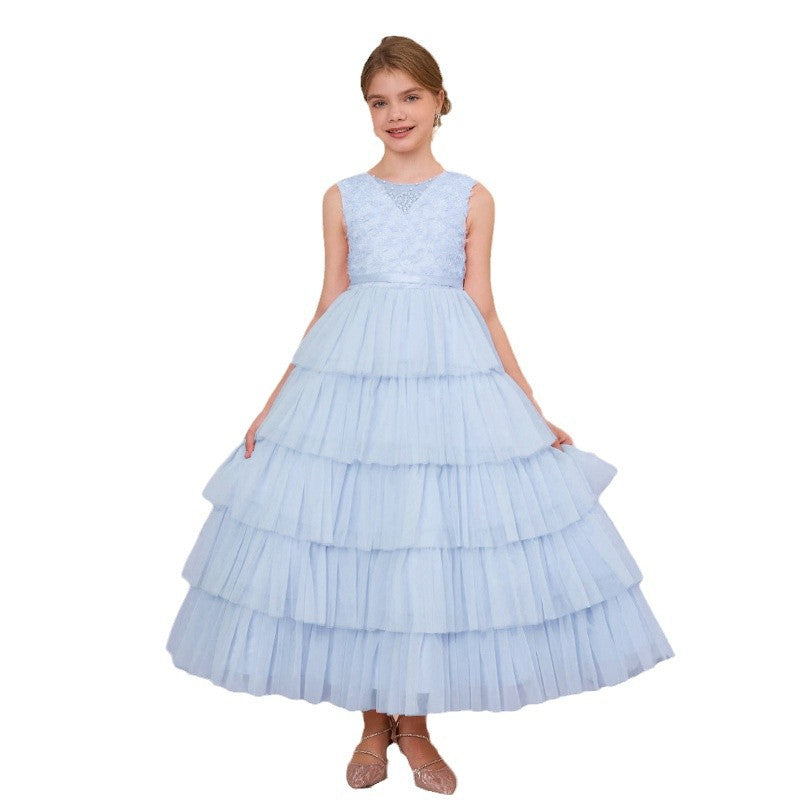 Custom girls' formal dresses, tiered cake dresses, long vest dresses, cross-border e-commerce, big & tall girls' dresses, french princess dresses