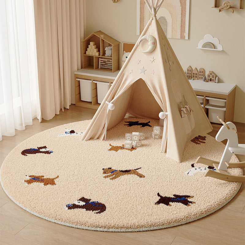 Cartoon faux cashmere round rug - perfect for bedroom bedside, study reading nook, cooling foot mat, living room sofa, or coffee table
