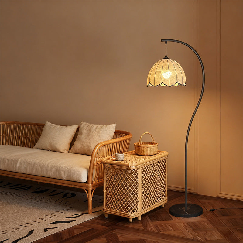 Medieval style retro lotus leaf floor lamp s-shaped for home fishing lamp new arrivalclassy atmosphere bedroom high-looking ins style