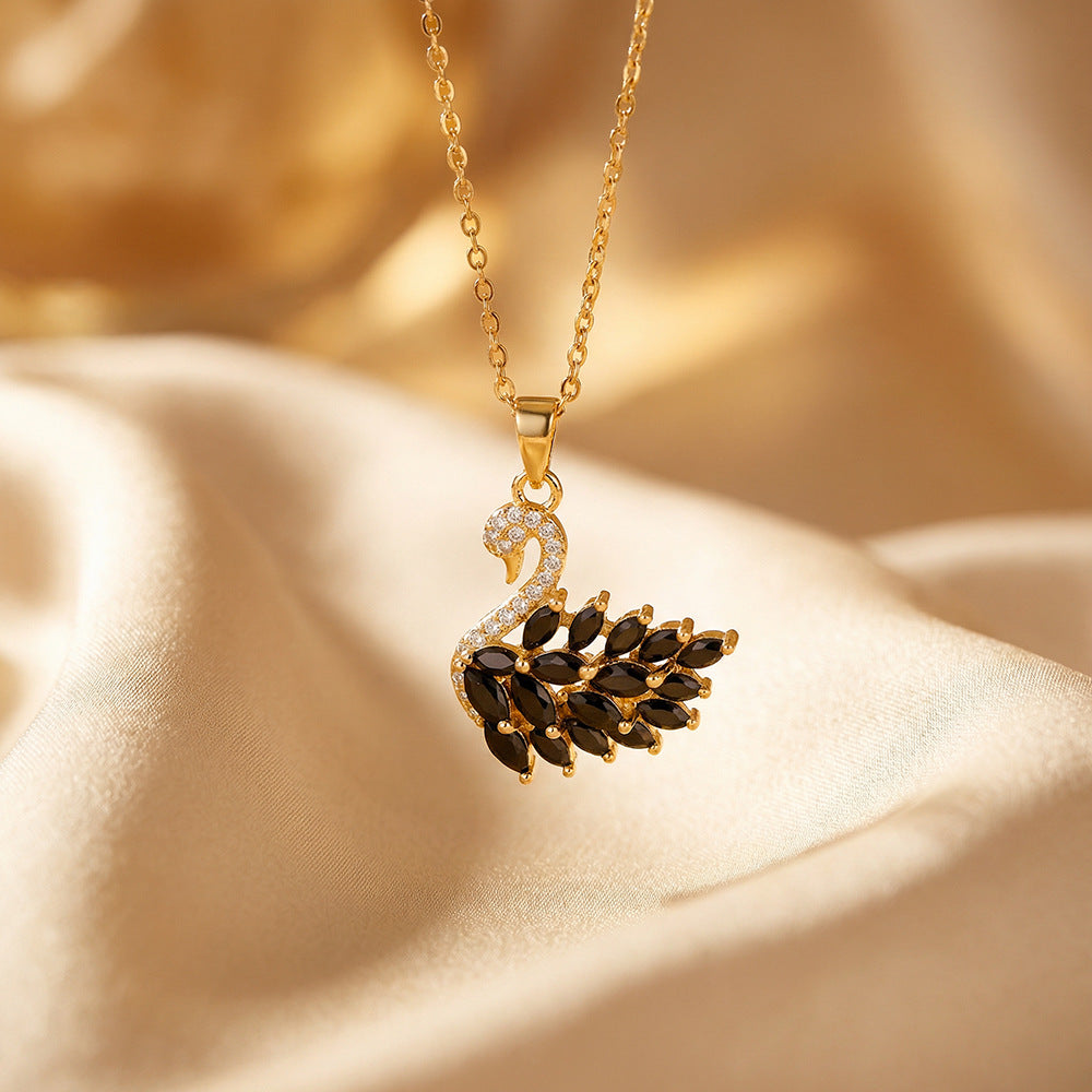 Popular popular light luxury copper inlaid zirconium full diamond swan necklace light luxury niche versatile fashion titanium steel clavicle chain jewelry