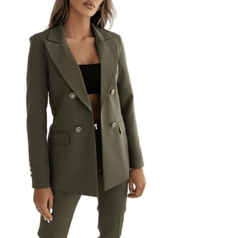 Amazon  european and american new arrival double-breasted solid color fashion blazer